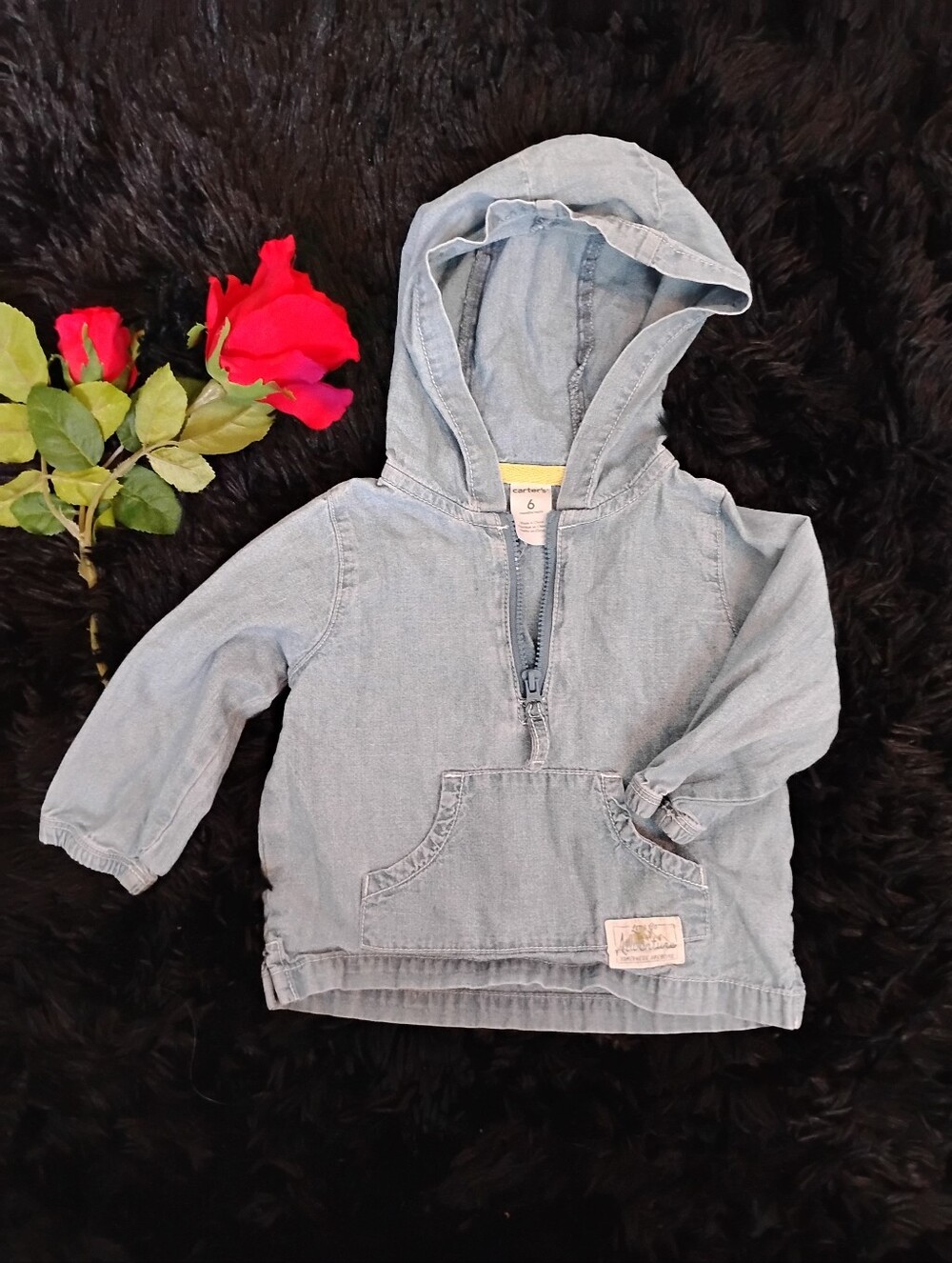Light Wash Denim Hooded Pullover (6m)